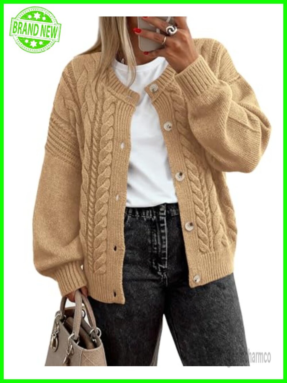 Chunky Cable Knit Cardigan Women Button Long Sleeve Loose Fit Sweater